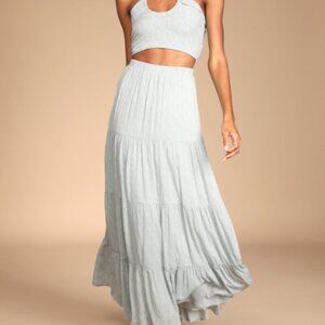 Lulus My Perfect Day Blue and White Print Tiered Two-Piece Maxi Dress
